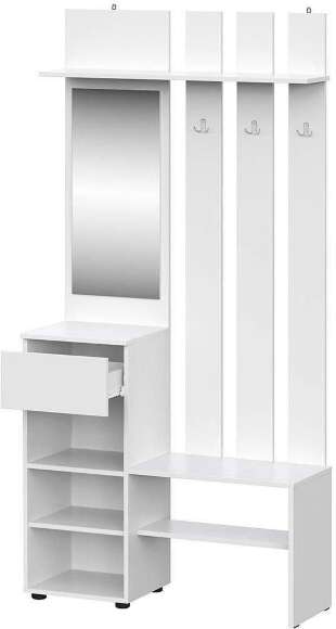 Токио вешалка с зеркалом / Белый текстурный