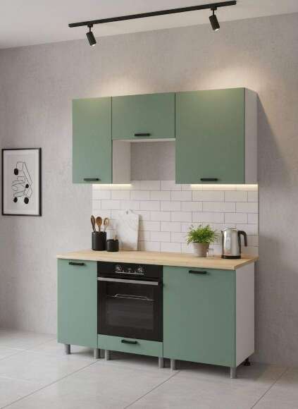 МК Аленушка 1,6м в.5 Орешник Матовая Мята,скоба черный,сонома (без столешницы)