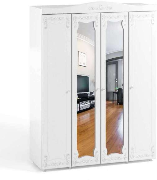 Шкаф 4-х дверный с 2-я зеркалами Италия ИТ-60 белое дерево Шкаф 4-х дверный с 2-я зеркалами Италия ИТ-60 белое дерево