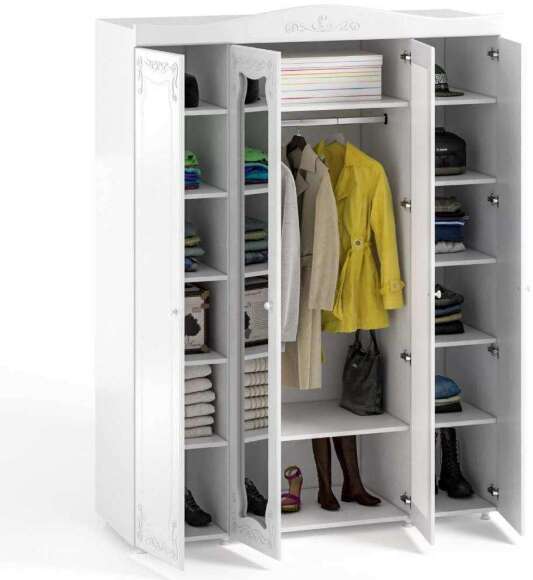 Шкаф 4-х дверный с 2-я зеркалами Италия ИТ-60 белое дерево Шкаф 4-х дверный с 2-я зеркалами Италия ИТ-60 белое дерево