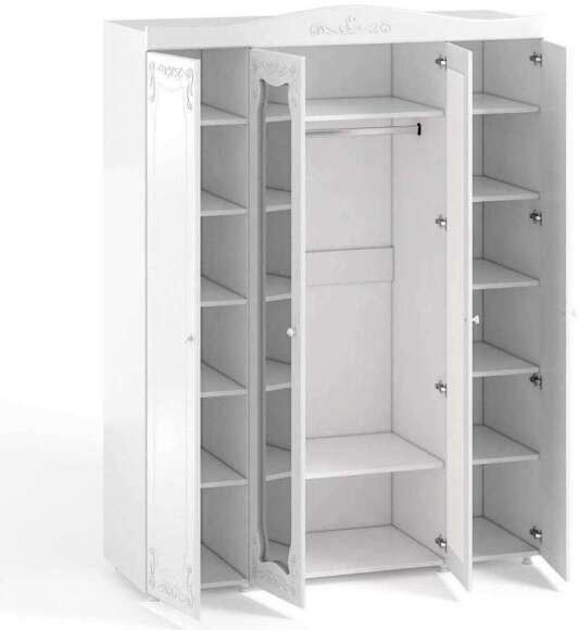 Шкаф 4-х дверный с 2-я зеркалами Италия ИТ-60 белое дерево Шкаф 4-х дверный с 2-я зеркалами Италия ИТ-60 белое дерево