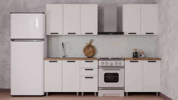 Кухня Аленушка 2 м Магнолия Молочный/Молочный,скоба черный,черный Кухня Аленушка 2 м Магнолия Молочный/Молочный,скоба черный,черный