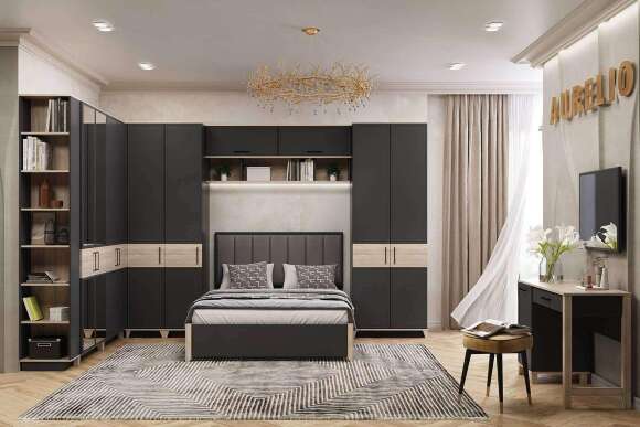 Шкаф угловой Аурелио 56, Антрацит, Блеквуд Сатиновый