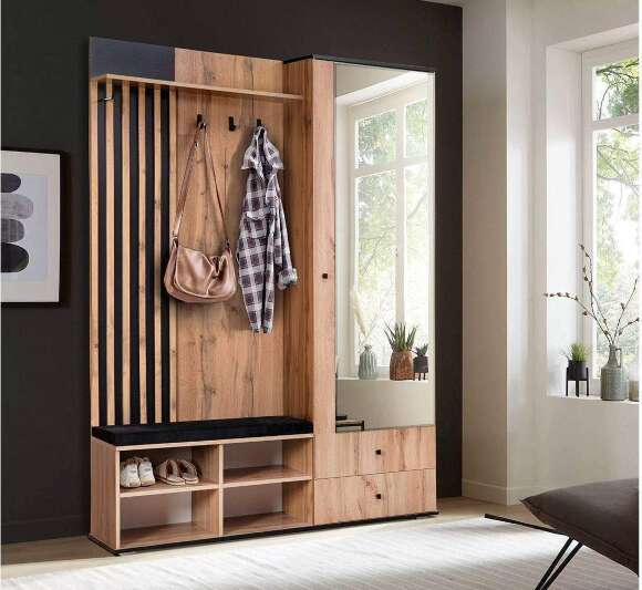 Прихожая с зеркалом Либерти 51.22, Дуб Вотан, Черный