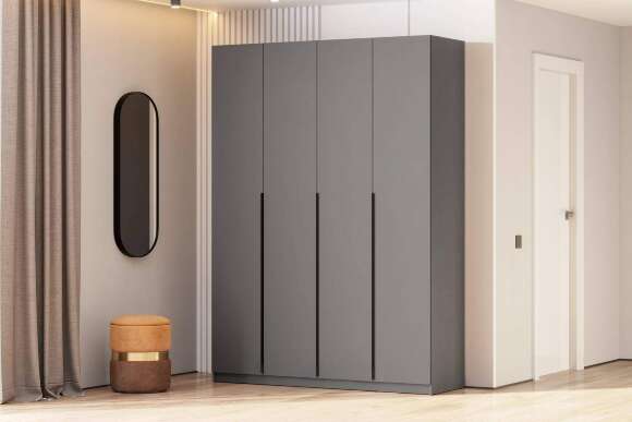 Шкаф распашной с наполнением (11 полок + штанга) ШК 5 (1600), Графит