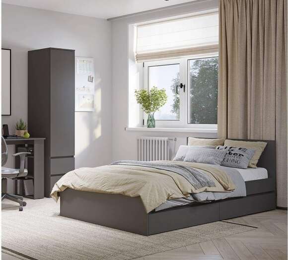 Кровать с настилом ЛДСП и ящиками Симпл КР-12 140х200, Графит
