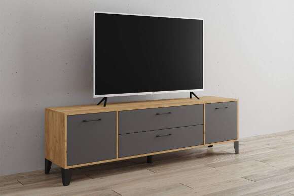 Тумба под телевизор Парус-13, Дуб крафт золотой, Графит серый