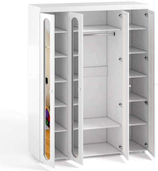 Шкаф 4-х дверный с 4-я зеркалами Афина АФ-61 белое дерево Шкаф 4-х дверный с 4-я зеркалами Афина АФ-61 белое дерево