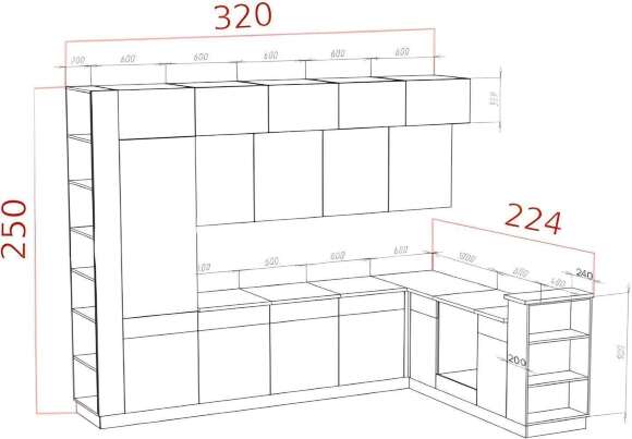 Кухня Техно-5 3,2*2,24м (Сонома/Браш Текстура Грей, Белый (Кастилло темный)