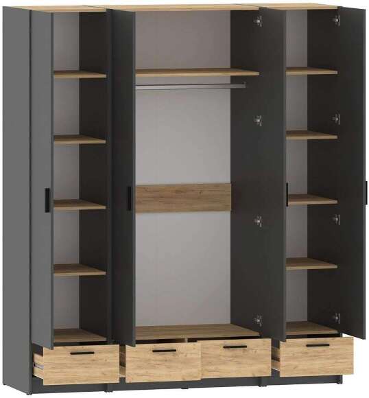 Спальня Оттавия 4 с зеркалом Антрацит / Дуб золотой Спальня Оттавия 4 с зеркалом Антрацит / Дуб золотой