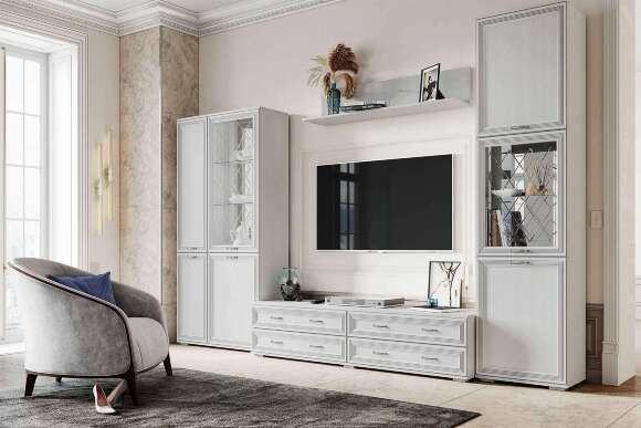 Шкаф с полками и витриной Ливорно ЛШ-6 (Домани) Ясень Анкор светлый