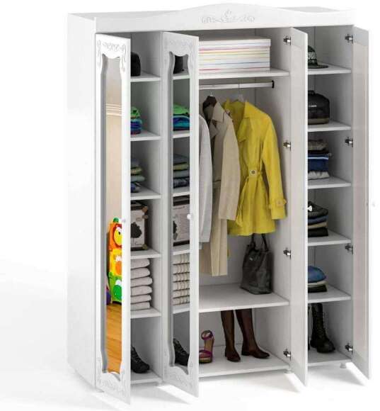 Шкаф 4-х дверный с 4-я зеркалами Италия ИТ-61 белое дерево Шкаф 4-х дверный с 4-я зеркалами Италия ИТ-61 белое дерево