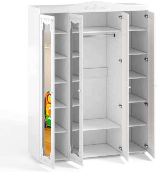 Шкаф 4-х дверный с 4-я зеркалами Италия ИТ-61 белое дерево Шкаф 4-х дверный с 4-я зеркалами Италия ИТ-61 белое дерево