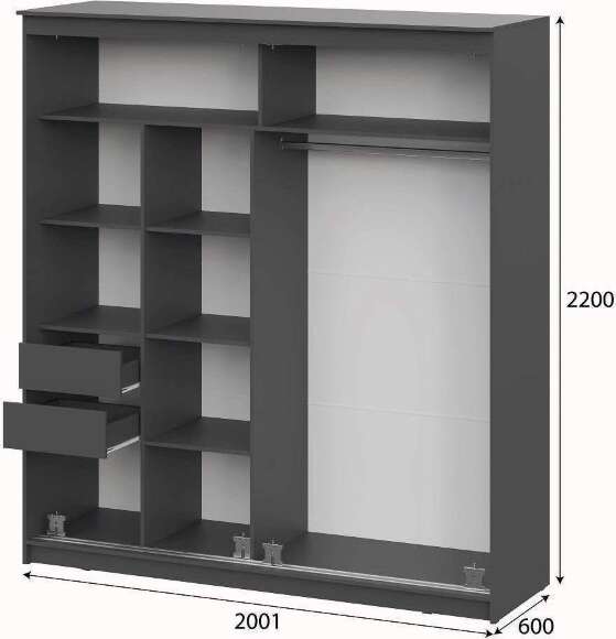 Шкаф-купе №25 2,0м Блэк Лайт Графит серый/Лакобель/Черный матовый Шкаф-купе №25 2,0м Блэк Лайт Графит серый/Лакобель/Черный матовый