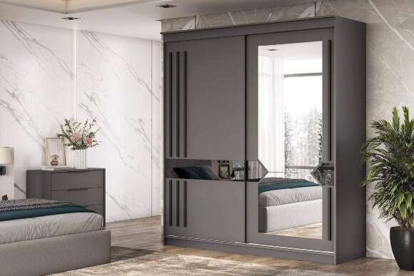 Шкаф-купе №25 2,0м Блэк Лайт Графит серый/Лакобель/Черный матовый Шкаф-купе №25 2,0м Блэк Лайт Графит серый/Лакобель/Черный матовый