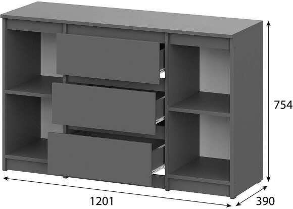 Денвер комод 3 ящика двухстворчатый / Графит серый