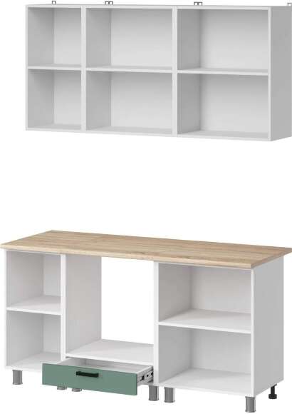 МК Аленушка 1,6м в.6 Орешник Матовая Мята,скоба черный,сонома (без столешницы)