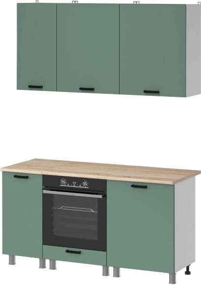 МК Аленушка 1,6м в.6 Орешник Матовая Мята,скоба черный,сонома (без столешницы)