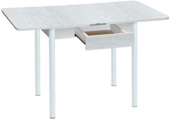 Эко 80х60 стол обеденный раскладной с ящиком / бетон белый/белый