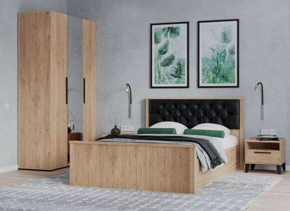 Шкаф двухдверный с зеркалом Модена МШ-22 (Домани) Гикори Рокфорд