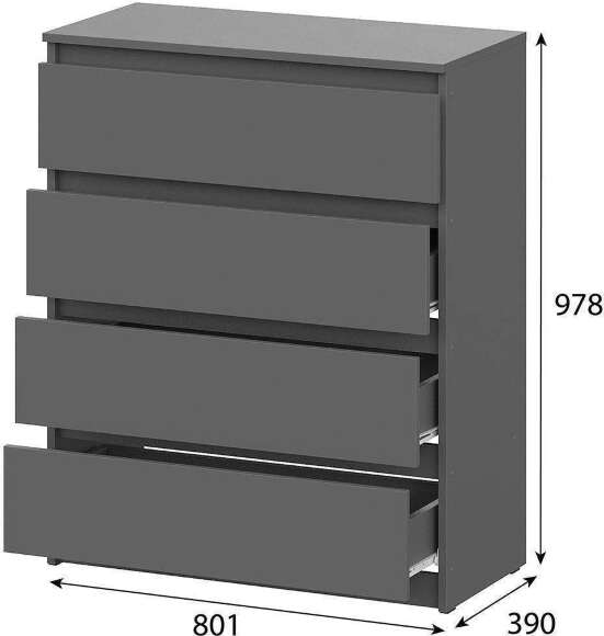Денвер комод 4 ящика / Графит серый