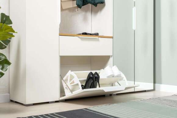 Октава Тумба для обуви 16.127 Белый шагрень/Дуб Вотан