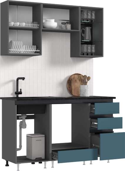 Кухня Техно-6 1,5м (Графит/Атлантик софт/Графит софт NEW)