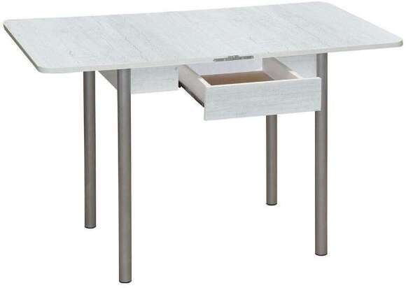 Эко 80х60 стол обеденный раскладной с ящиком / бетон белый/металлик