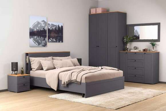 Кровать с ортопедическим основанием и опорами Остин 11.53, Серый графит, Дуб золотой Кровать с ортопедическим основанием и опорами Остин 11.53, Серый графит, Дуб золотой