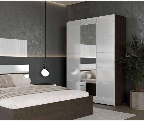 Шкаф трехстворчатый Ненси венге/белый глянец Шкаф трехстворчатый Ненси венге/белый глянец