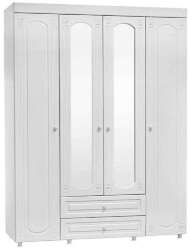 Шкаф 4-х дверный с ящиками и 2-я зеркалами Афина АФ-63 белое дерево