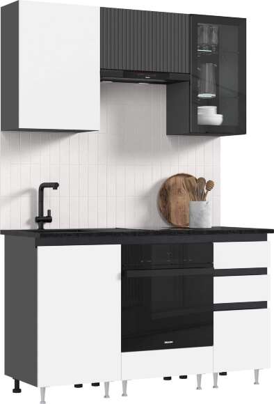 Кухня Техно-6 1,5м (Графит/Белый снег софт/Графит софт NEW)