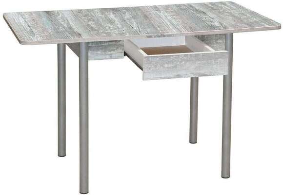 Эко 80х60 стол обеденный раскладной с ящиком / бетон темный/металлик