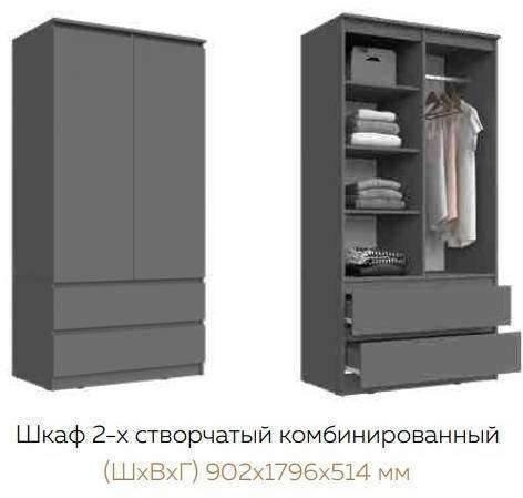 Шкаф 2-створчатый с ящиками Челси (МИФ) Графит