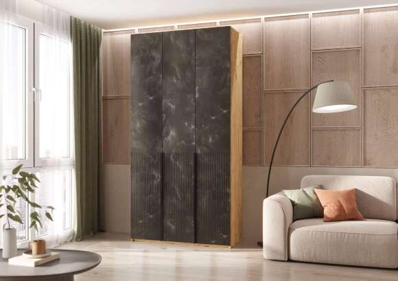 Марвэл Шкаф 3-х ств. (1200) с доп.ящиками (Мальта грей, Дуб Крафт)