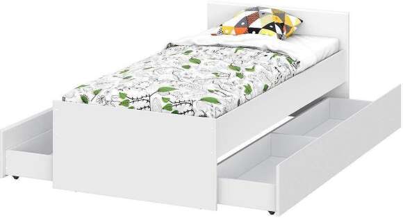 Токио кровать одинарная 0,9 с основанием и 2 ящиками / Белый текстурный