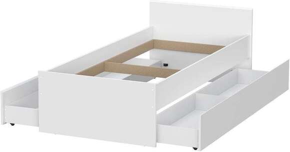 Токио кровать одинарная 0,9 с основанием и 2 ящиками / Белый текстурный