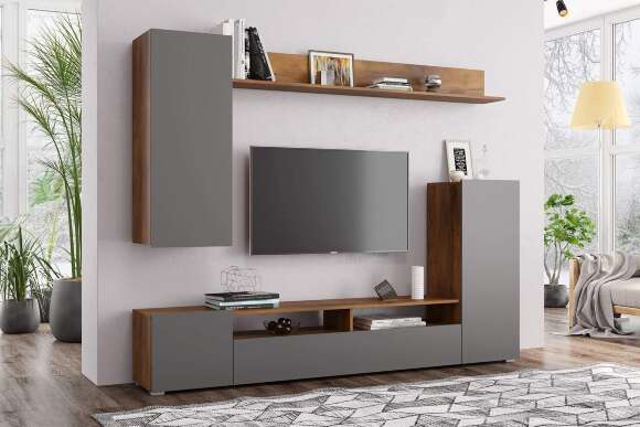 Стенка в гостиную Прага-3, Таксония, Диамант серый