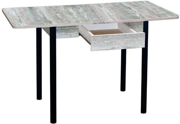 Эко 80х60 стол обеденный раскладной с ящиком / бетон темный/черный