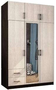 Шкаф с ящиками, антресолями, зеркалом (BTS) Венге, Лоредо Шкаф с ящиками, антресолями, зеркалом (BTS) Венге, Лоредо