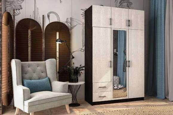 Шкаф с ящиками, антресолями, зеркалом (BTS) Венге, Лоредо Шкаф с ящиками, антресолями, зеркалом (BTS) Венге, Лоредо