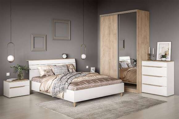 Комод Муссон 13.97, Белый шагрень, Дуб эндгрейн