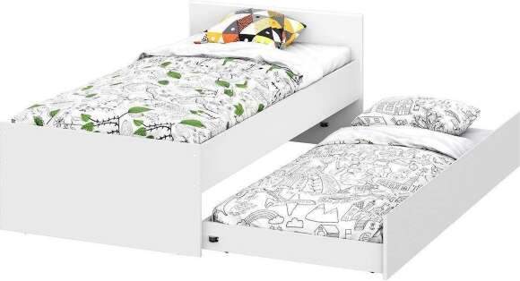 Токио кровать одинарная 0,9 с основанием и выкатной кроватью / Белый текстурный