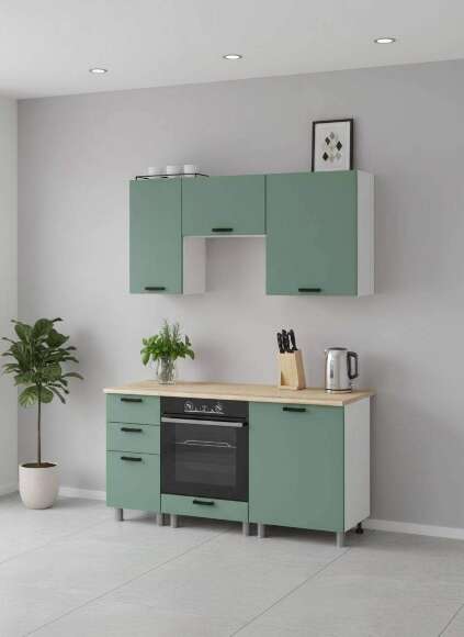 МК Аленушка 1,6м в.7 Орешник Матовая Мята,скоба черный,сонома (без столешницы)