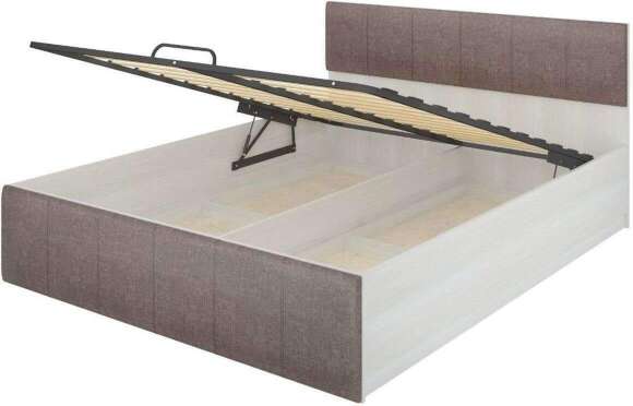 Милос 73-01 Кровать с п/м 1600 Белый снег / Рогожка Саванна Кофе