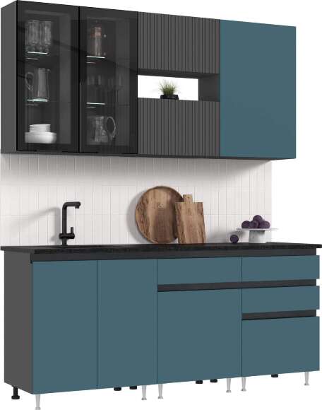 Кухня Техно-6 2,0м (Графит/Атлантик софт/Графит софт NEW)