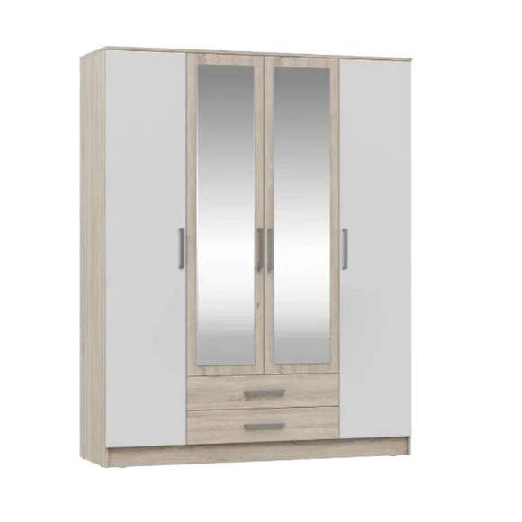 Шкаф 4-дверный с ящиками 1600 Мартина (МИФ) Белый / Дуб сонома