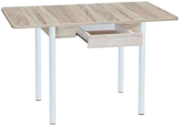 Эко 80х60 стол обеденный раскладной с ящиком / Дуб сонома/белый