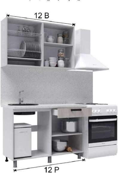 Кухня Танго 1.2м.,Белый;Дуб Шале Кухня Танго 1.2м.,Белый;Дуб Шале