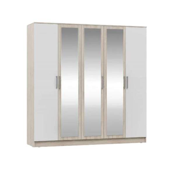 Шкаф 5-дверный с зеркалами 2000 Мартина (МИФ) Белый / Дуб сонома